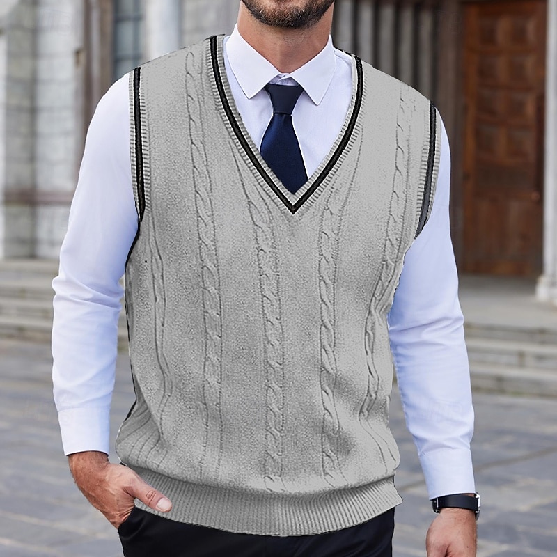 Hombre Chaleco suéter Suéter de punto Vestido Suéter Estriado Cable Tejer Regular De Punto Plano Escote en Pico Mantiene abrigado Contemporáneo moderno Ropa Cotidiana Noche Ropa Otoño Invierno Blanco 2025 - $25.99 –P6