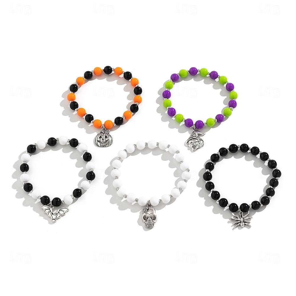5 stuks Dames Armbanden met ketting en sluiting Kralenarmband Vintage armband kralen Schedel Dier Punk Vintage Modieus Gepersonaliseerde Stijlvol Muovi Armband sieraden Regenboog Voor Feest Halloween 2025 - $15.99 –P4