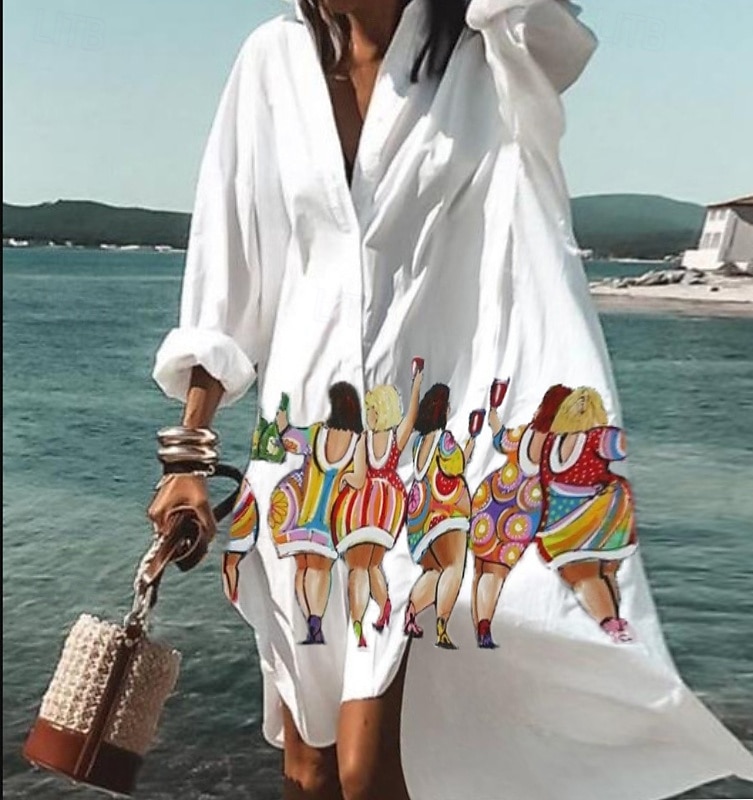 Women's Midi Dress Shirt Dress Animal Print Button Pocket Shirt Collar Casual Daily Beach Long Sleeve Summer Spring 2025 - $51.99 –P3