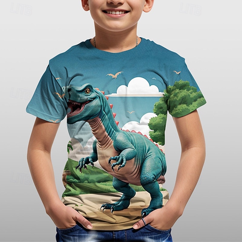 Poikien 3D Kuvitettu Eläin Dinosaurus T-paita Lyhythihainen Kesä Kevät Muoti Perus Lapset 4-12 vuotta Tiukka pyöreä kaula-aukko ulko- Kausaliteetti Päivittäin Normaali 2025 - $11.99 –P1