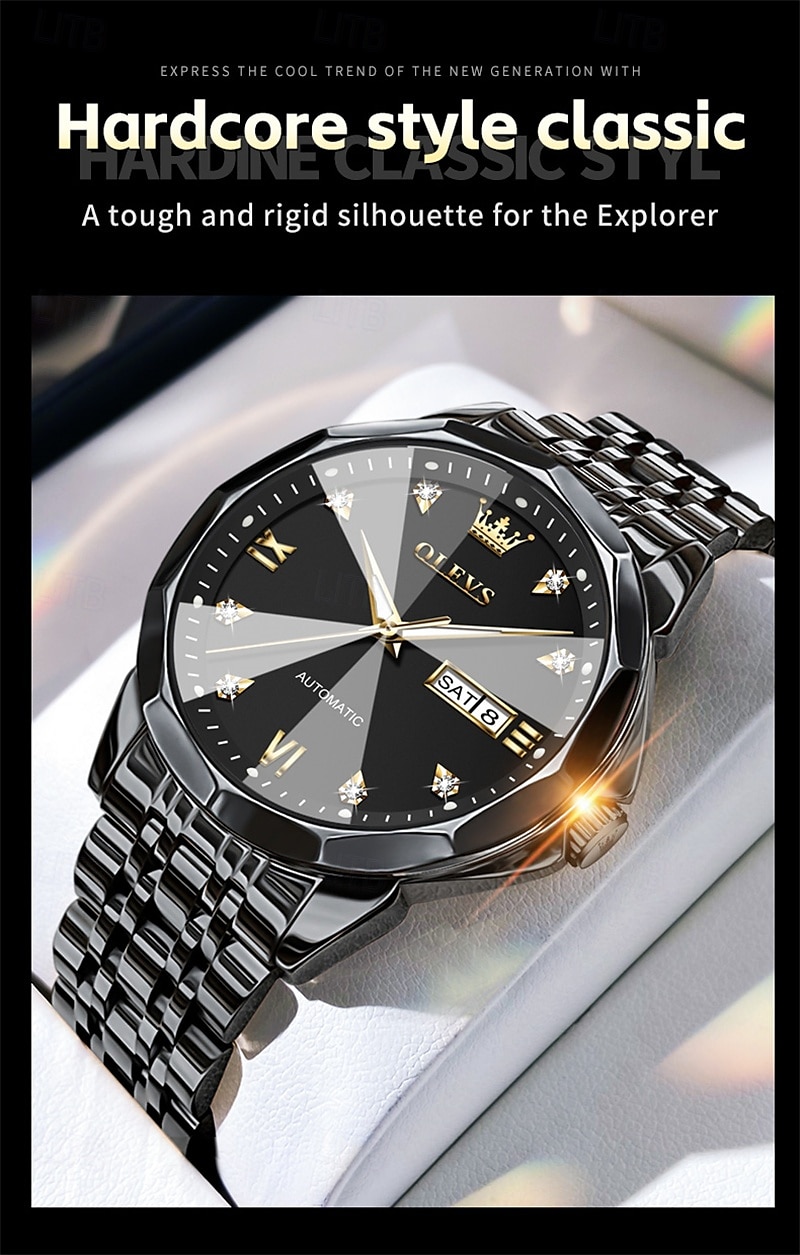 New Olevs Olevs Brand Fashion Trend Men'S Business Watch Decorative Luminous Calendar Week Display Automatic Mechanical Watch Leisure Waterproof Sports Watch 2025 - $74.99 –P7