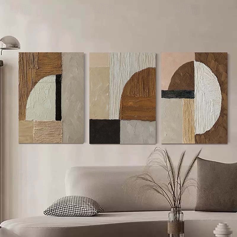 art mural wabi sabi marron et blanc peint à la main peinture abstraite marron et noire sur toile peinture texturée blanche grande décoration murale neutre pour le salon cadre tendu de 2025 ? $131.99 –P2