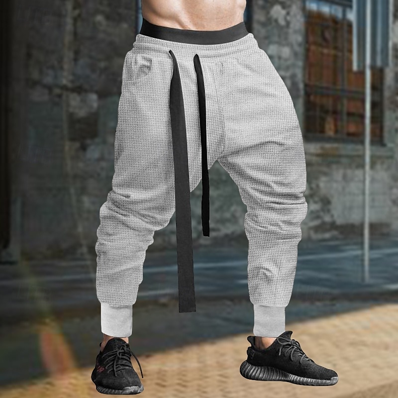 Men's Sweatpants Joggers Trousers Casual Pants Waffle Pants Drawstring Elastic Waist Plain Comfort Soft Full Length Sports Outdoor Daily Fashion Streetwear Black Blue 2025 - $23.99 –P4
