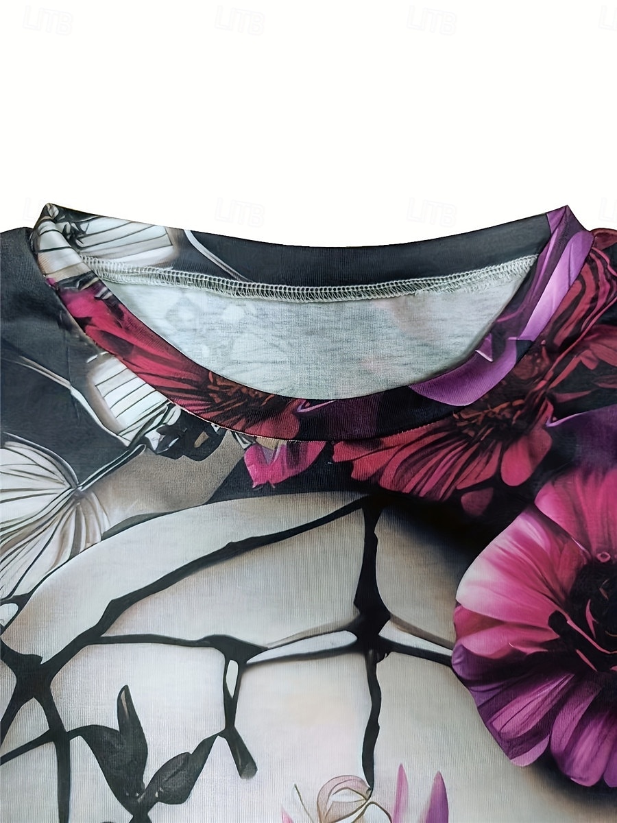 Γυναικείο T-Shirt Σκελετούς Μακρυμάνικο Crew Neck Μακρυμάνικη Τουνίκ Τύπωμα Μωβ Άνοιξη Φθινόπωρο Προ Ανάσταση 2026 - $24.99 –P4