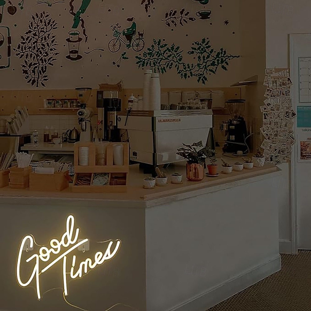insegna luminosa al neon good times, luce al neon a led alimentata tramite usb, luce bianca calda, insegna luminosa per la decorazione della parete della stanza, bar pub della caverna dell'uomo, del 2025 a $76.99 –P3