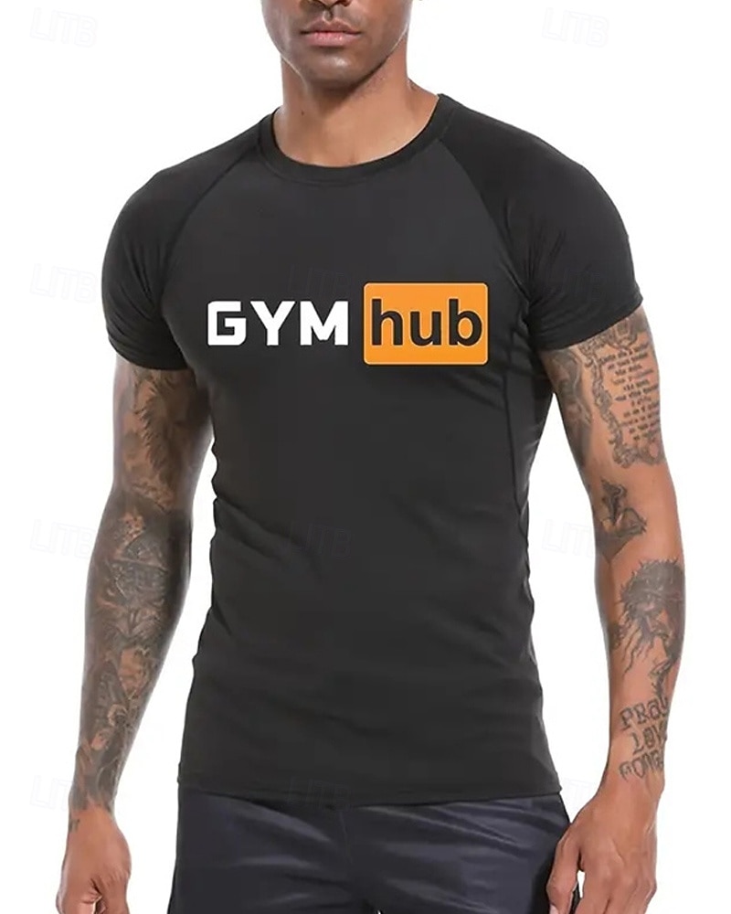 Муж. Компрессионная футболка Спортивная рубашка Фитнес-рубашка С короткими рукавами Футболка Футболка Повседневные Одежда для спорта и отдыха Буквы Быстровысыхающий Высокая растяжка Дышащий 2025 - $15.49 –P2