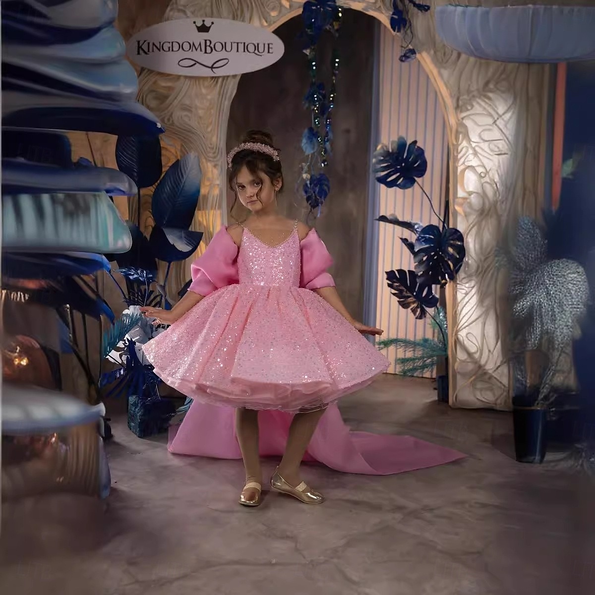 kinderkleidung Mädchen Party Kleid Feste Farbe 3/4 Ärmel Leistung Gitter Prinzessin Süß Gitter Mitte der Wade Etuikleid Tüll-Kleid Sommer Frühling Herbst 4-12 Jahre Rosa Himmelblau 2025 - $91.99 –P6