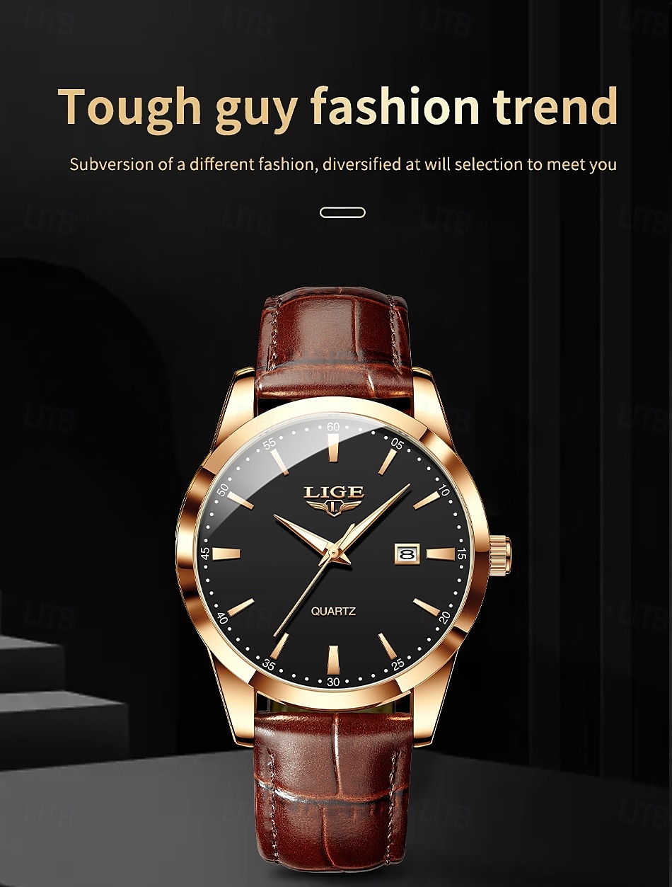 LIGE Heren Quartz Horloge Zakelijke Datum Waterdichte Leren Strap Horloge 2025 - $20.99 –P2