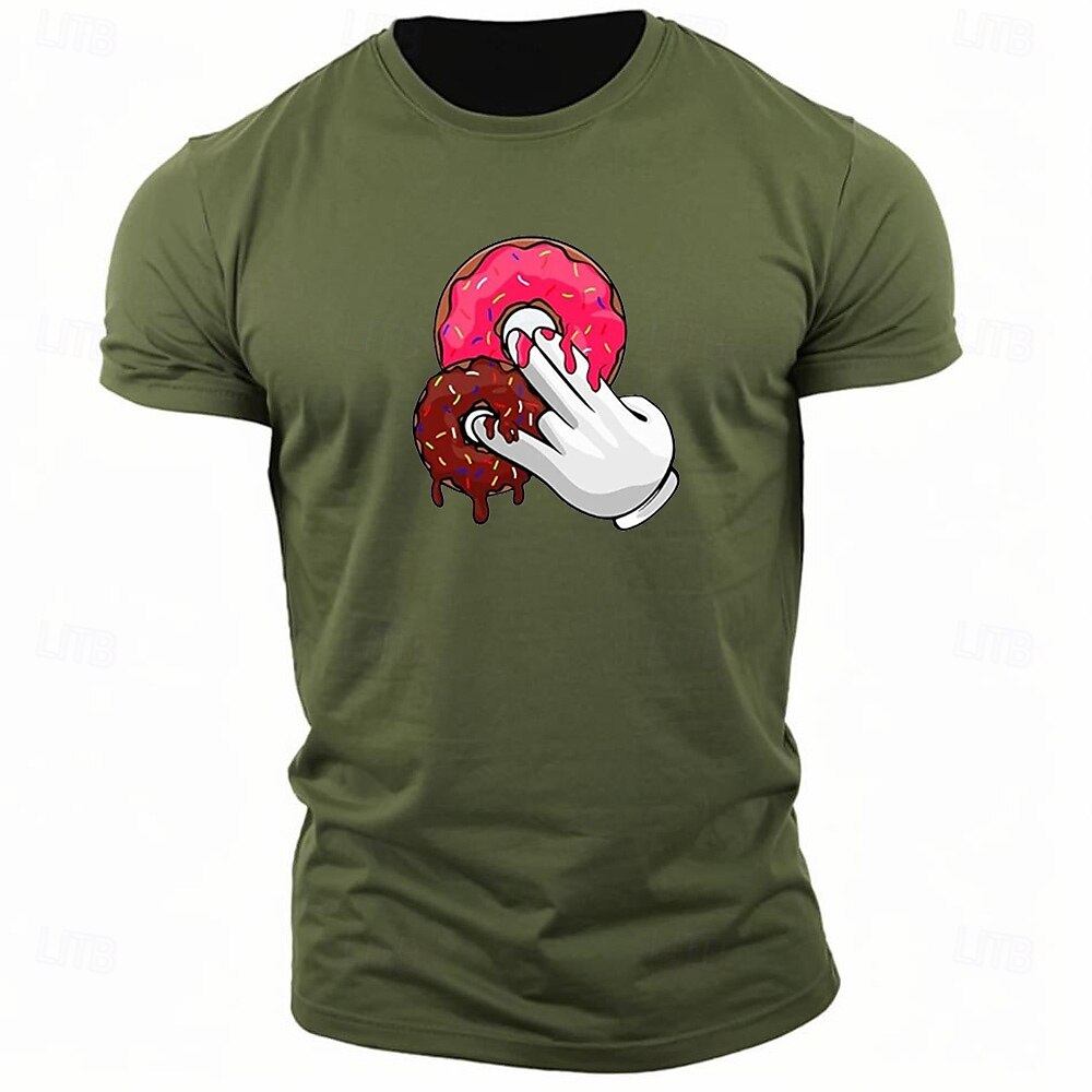 Men's Funny Donuts T Shirt Tee Top Cotton Short Sleeve Graphic Shirt Black White Army Green Comfortable Tee Street Sports Outdoor Fashion Designer Clothing 2025 - $15.99 –P3