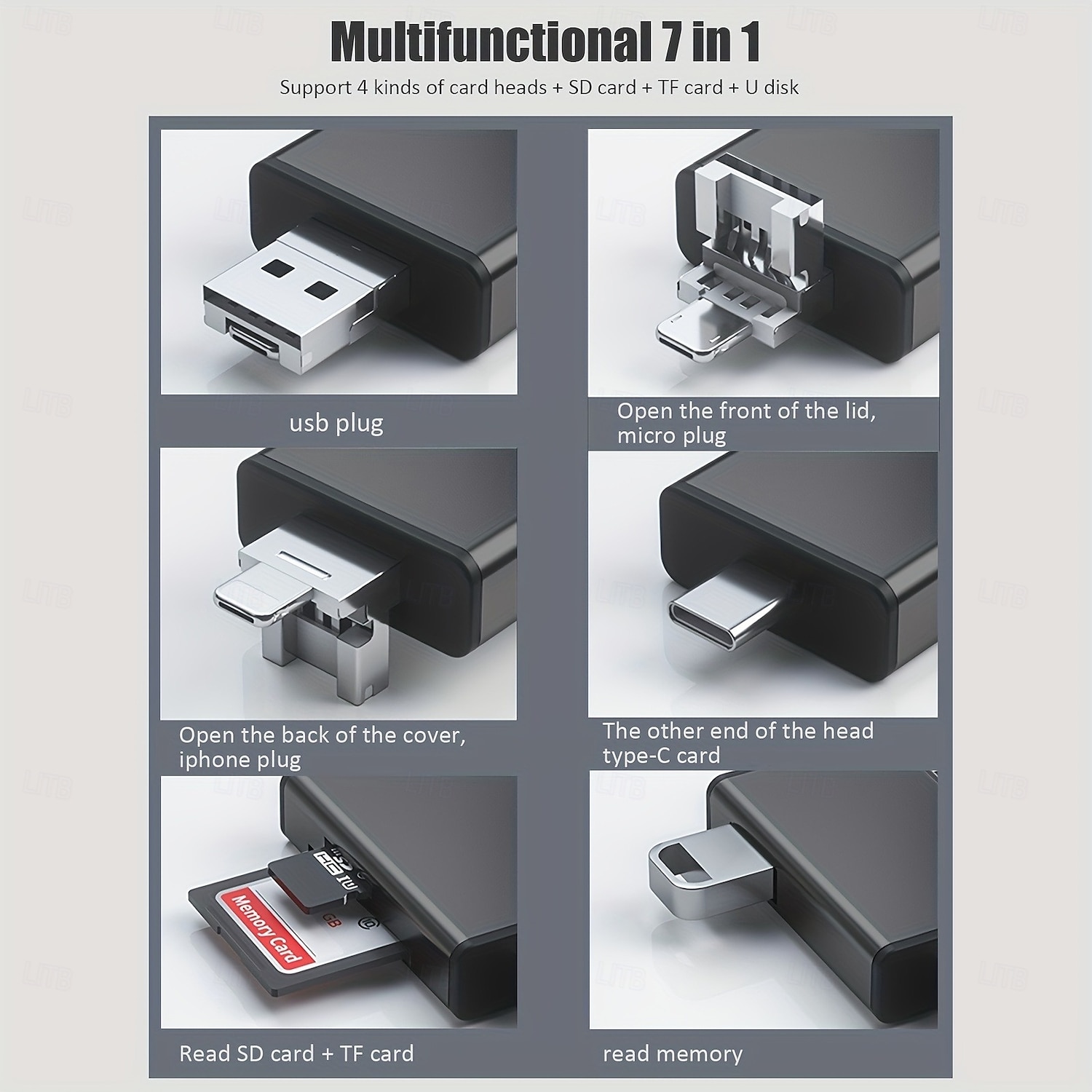 multifunksjonell otg kortleser 7 i 1 micro sd kortleser u minnekortleser type-c for digitale kameraer, smarttelefoner, nettbrett otg converter ekstern u disk, sd, tf universal med oppbevaringsboks 2025 - $23.99 –P10