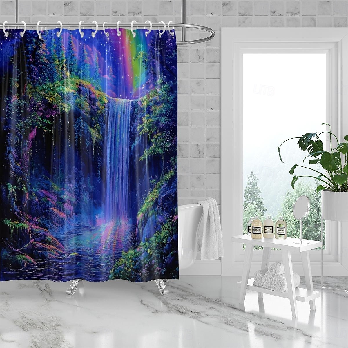 Shower Curtain with Hooks 180cm*180cm(70"*70") Polyester Washable Waterproof Forest Waterfall Pattern Bathroom Bathtub Decor 2025 - $19.99 –P1