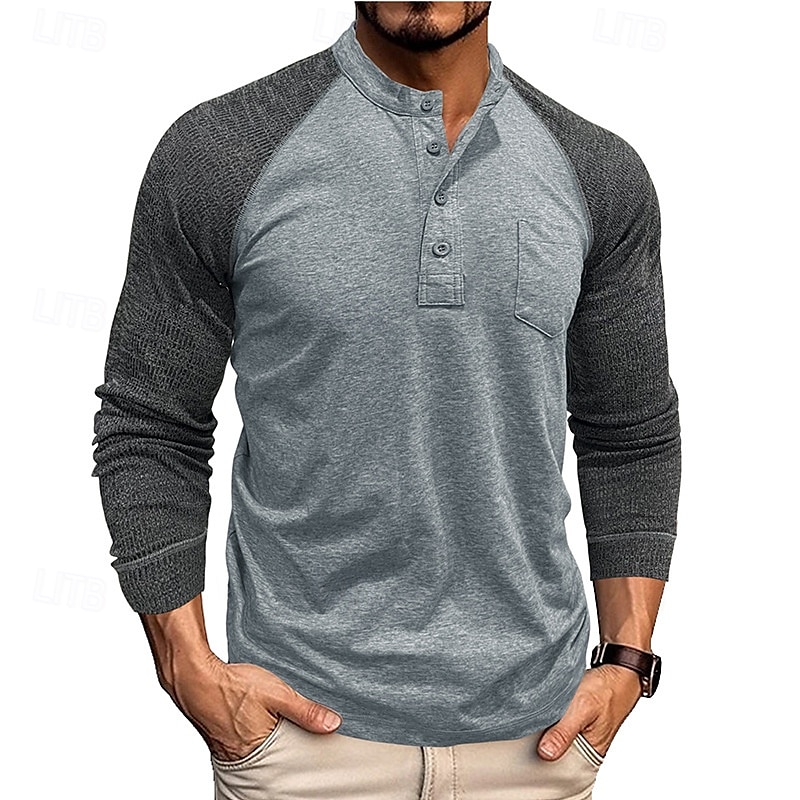 Herren T-Shirt mit Knöpfen T Shirt Henley Hemd T-Shirt Langarm Henley Frühling & Herbst Farbblock Mode Designer Basic Patchwork Urlaub Straße Ausgehen Königliches Blau Blau Armeegrün Top T-Shirt für 2025 - $32.99 –P1