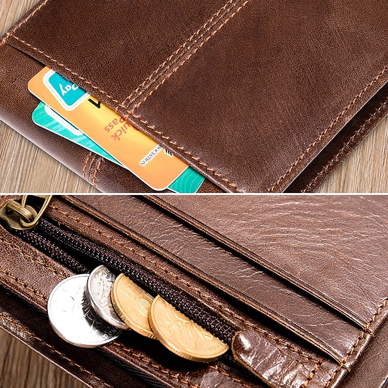 herr vintage brunt rfid-blockerande dubbelsidig plånbok i äkta läder med flera kortplatser - klassisk slimmad design 2025 - $26.99 –P3