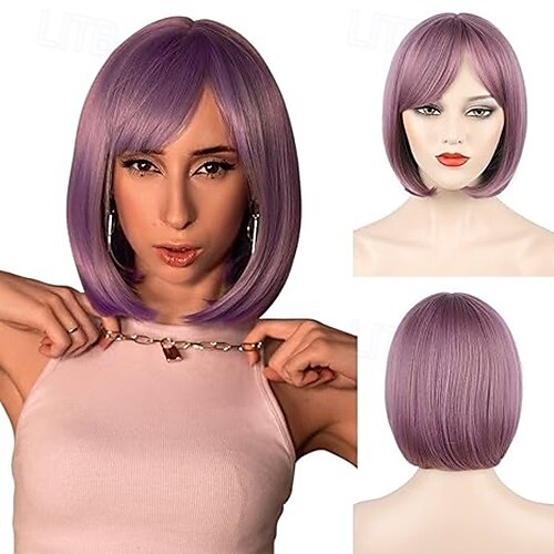 peruca bob com franja perucas de cabelo curto para mulheres peruca reta peruca bob sintética natural resistente ao calor perucas laterais para festa uso diário de 2025 por $18.99 –P4