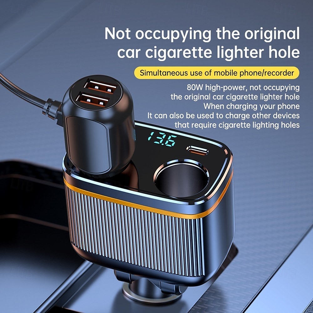 Cargadores de coche de 145 W, adaptador de carga de alta potencia, divisor de potencia de 2 enchufes, 12-24 V, con puertos USB tipo C PD, pantalla de voltaje LED para coche, camión, todoterreno 2025 - $25.99 –P2