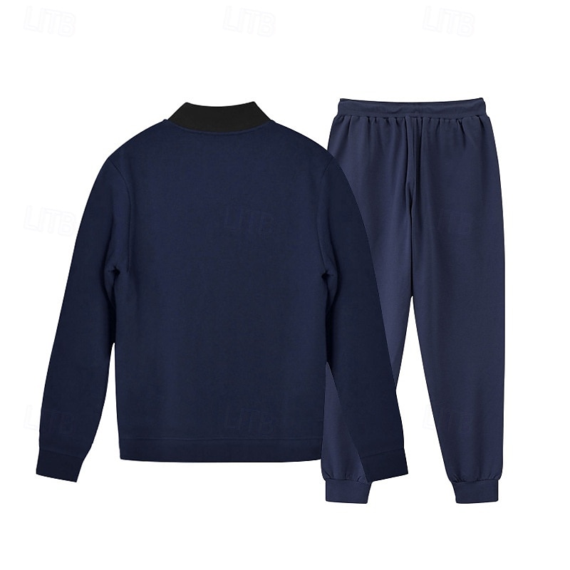Herren Trainingsanzug Jogginganzug Sweatshirt mit durchgehendem Reißverschluss Marineblau Stehkragen Einfach 2 teilig Täglich Sport & Outdoor Ferien Polyester Streetwear Basic Lässig Frühling & Herbst 2026 - $40.99 –P9