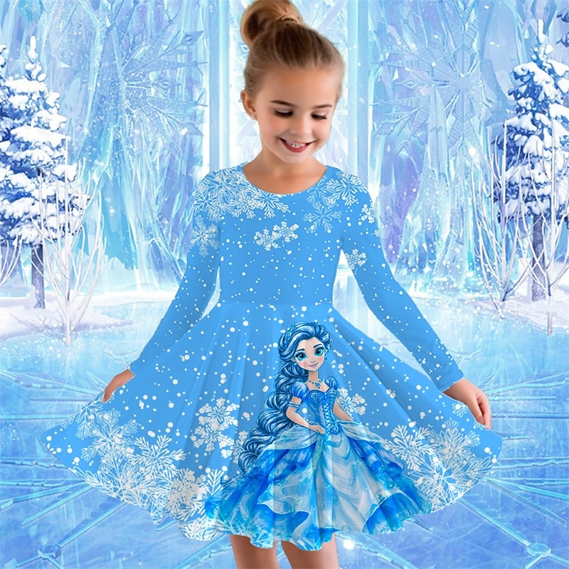 Tyttöjen 3D Kuvitettu Piirretty Lumihiutale Mekko Pitkähihainen Kesä Kevät Loma Päivittäin Pyhäpäivä Kaunis Makea Lapset 4-12 vuotta Rento mekko A linjainen mekko Polvipituinen Normaali 2025 - $16.99 –P2