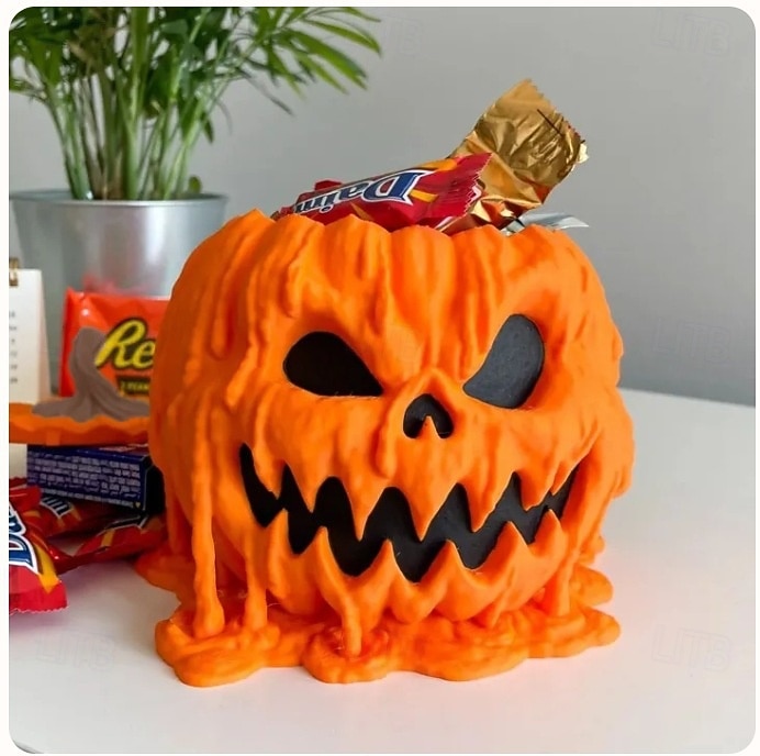 Tazón de calabaza derretida para dulces de Halloween, tazón de calabaza de Halloween con tapa, plato de dulces de calavera derretida para decoraciones de Halloween, suministros aterradores para 2026 - $21.99 –P1