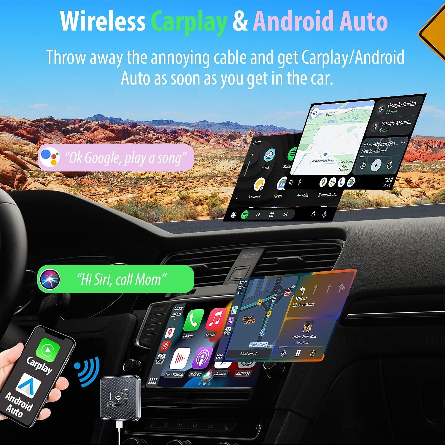 Adaptateur CarPlay Android Auto sans fil pour convertir le CarPlay Android Auto filaire intégré à la voiture en prise sans fil & jouer de 2025 ? $52.99 –P1