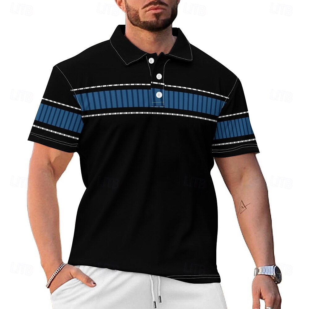 Business Casual Men's Polo Shirt Golf Polo Short Sleeve Holiday Daily Wear Spring & Summer Button 3D Print Collar Black Micro-elastic 95% Polyester 5% Spandex 2025 - $22.99 –P2