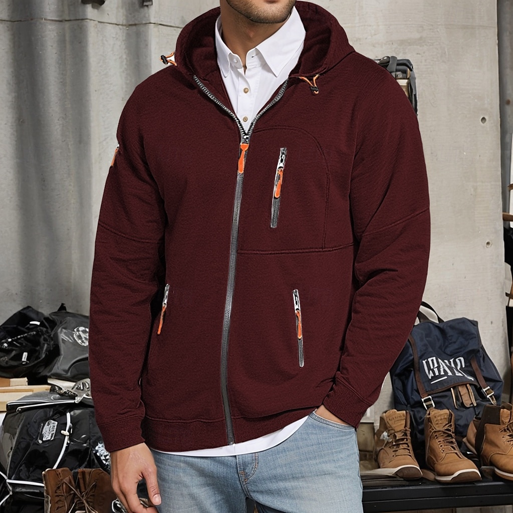 Men's Hoodie Full Zip Hoodie Fleece Hoodie Tactical Black White Wine Navy Blue Royal Blue Hooded Plain Zipper Pocket Sports & Outdoor Daily Holiday Polyester Streetwear Cool Casual Spring & Fall 2025 - $26.99 –P11