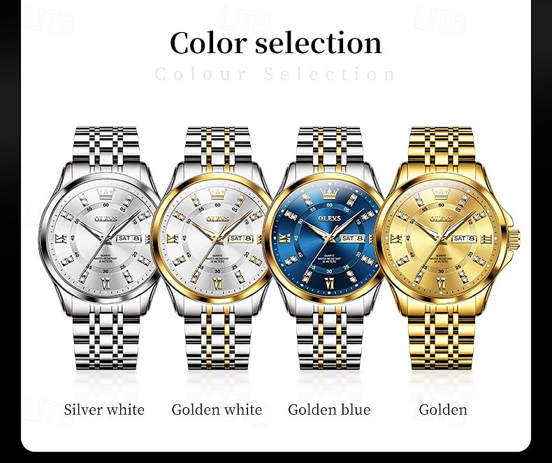 OLEVS 3620 Men Watch Stainless Steel Business Dual Calendar Waterproof Quartz Watch Luxury Brand Diamond Men Watch 2024 - $31.99 –P7