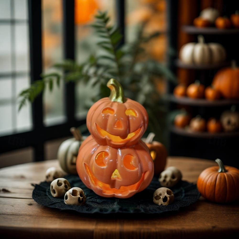 Halloween Ceramic Pumpkin Lantern - Nordic Creative Skull Head Light-Up Table Decor for Halloween Scene Setup and Festive Decorations 2025 - $19.49 –P4