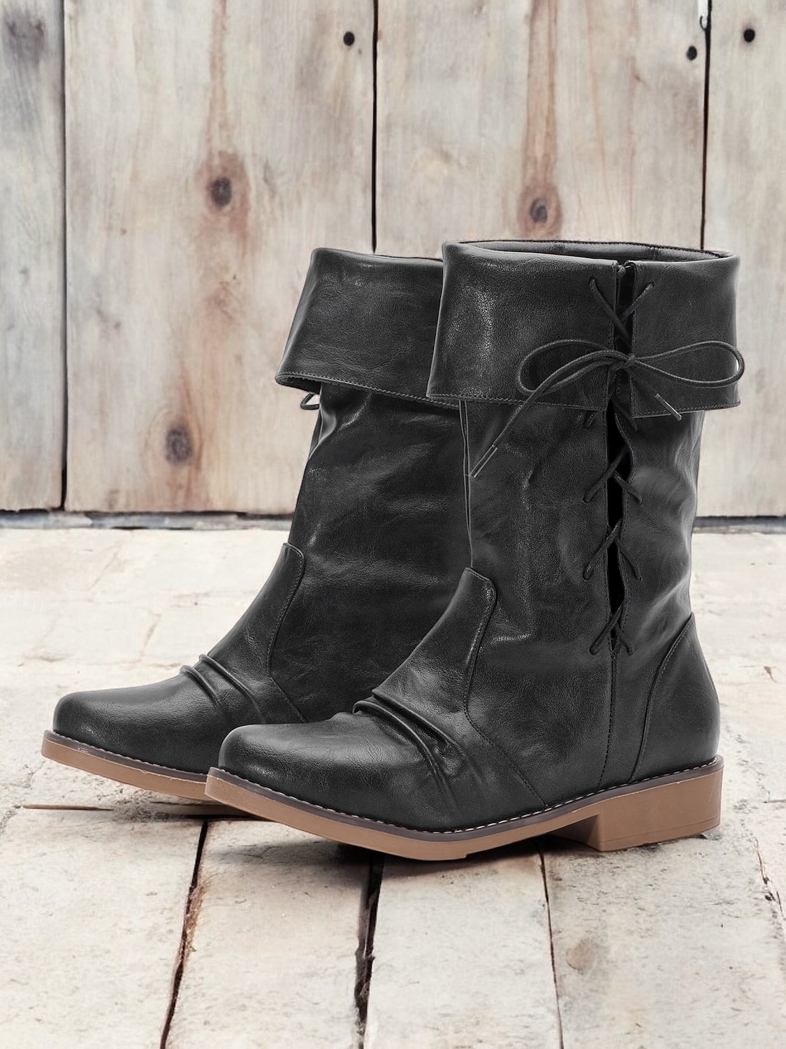 Burgunderrote, wandelbare Stiefel mit halbhoher Schafthöhe für Damen mit umklappbarem Schaft und Schnürdetail – vielseitiges Schuhwerk im Vintage-Stil für lässige und herbstliche Outfits 2025 - $59.99 –P3