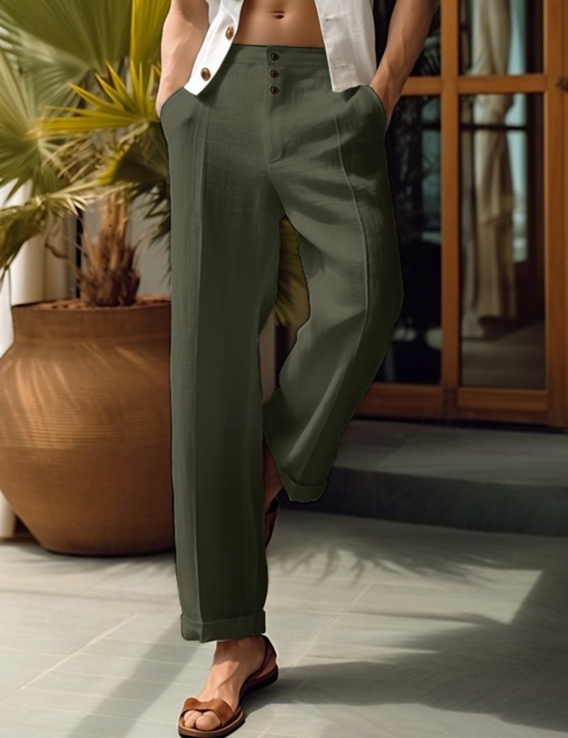 40 % Leinen Herren Leinenhosen Hose Sommerhose Tasche Knöpfe Gerader Schnitt Einfach Bequem Atmungsaktiv Urlaub Büro / Karriere Täglich Klassisch Lässig Schwarz Weiß 2025 - $31.99 –P7