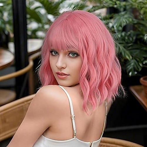peruk kort kropp vågiga bob peruker för kvinnor med lugg axellängd syntetisk cosplay festperuk för tjejer daglig användning färgglada peruker 2025 - $18.99 –P5