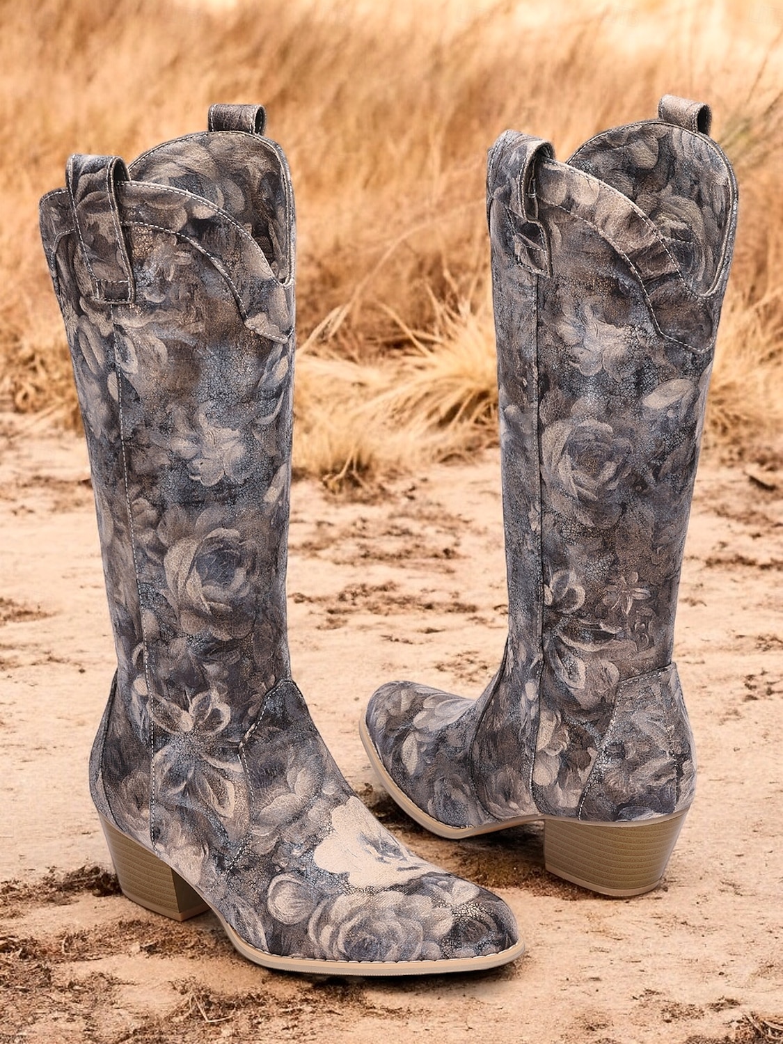 Women's Floral Pattern Western Cowboy Boots with Low Heel, Stylish and Comfortable for Country and Casual Wear 2025 - $64.99 –P2