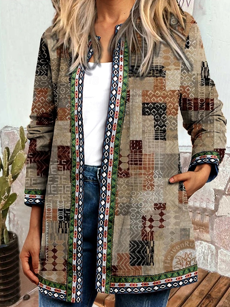 Dam Jacka Vardag Fyrkantig hals Mönster Blommig Ledigt / vardag Vintage Lös passning Ytterkläder Långärmad Vår Havsblå S 2025 - $27.99 –P4