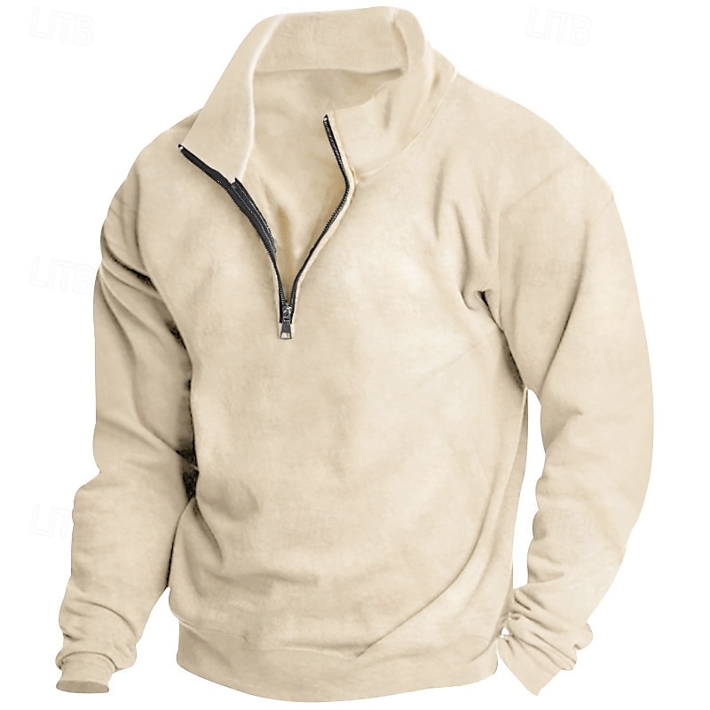 Men's Sweatshirt Polar Fleece Quarter Zip Sweatshirt Apricot Black White Wine Red Half Zip Plain Sports & Outdoor Daily Holiday Streetwear Basic Casual Fall & Winter Clothing Apparel Hoodies 2025 - $28.99 –P14