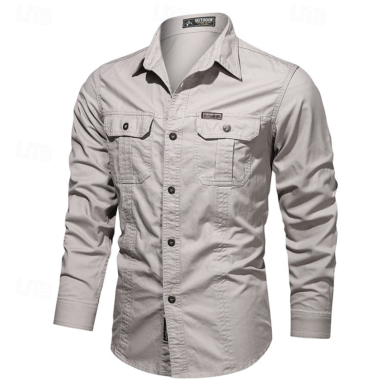 Voor heren Overhemd Werkkleding shirts Werkhemden Overhemd met knopen Cargoshirt Zwart khaki Leger Groen Donkerblauw Beige Lange mouw Effen Revers Vakantie Feestdagen Voorvak Kleding Modieus Casual 2025 - $26.99 –P4