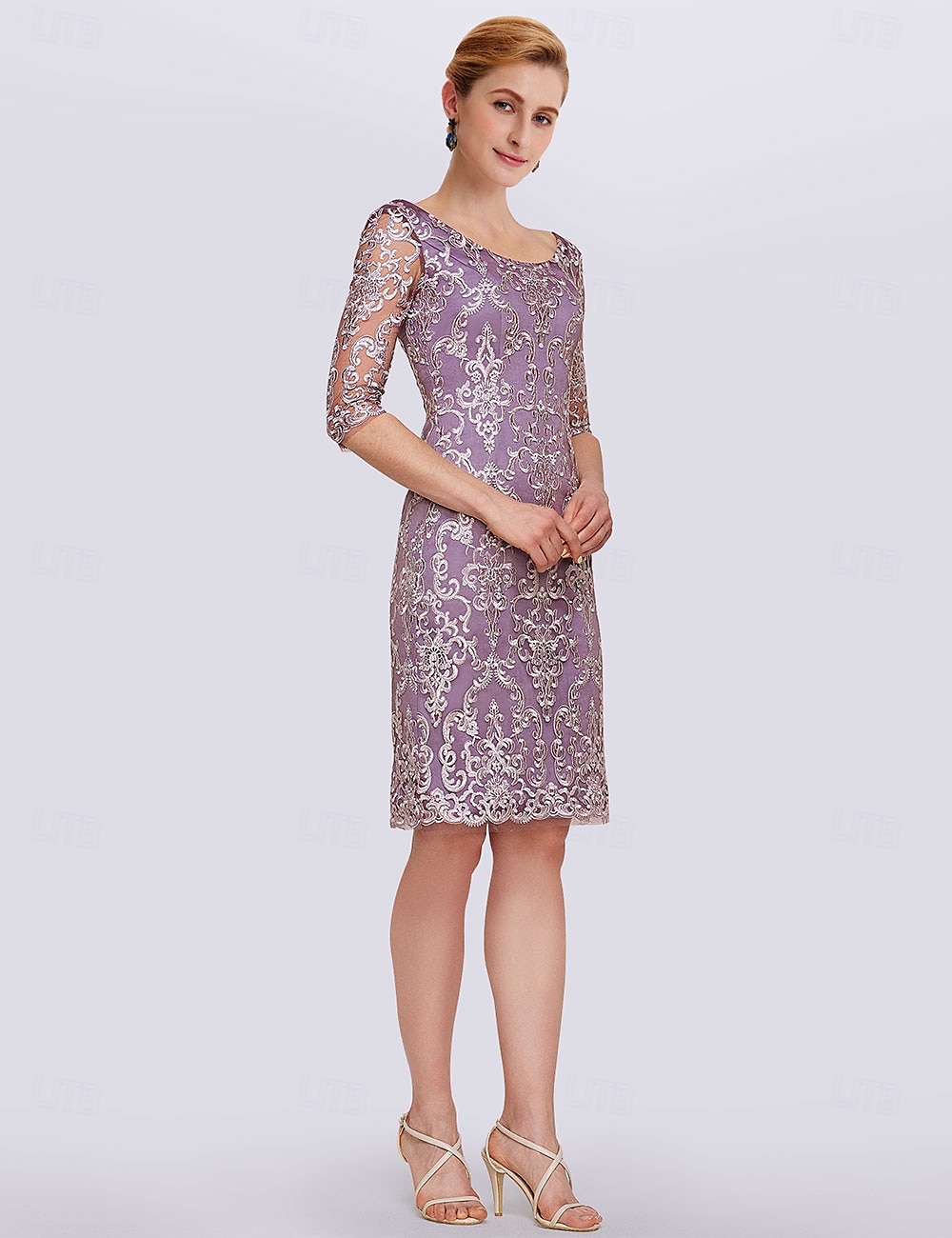 Two Piece Sheath Mother of the Bride Dress Elegant Jewel Neck Knee Length Chiffon Lace Half Sleeve Wrap Included Jacket Dresses with Lace free custom size 2025 - $168.99 –P3
