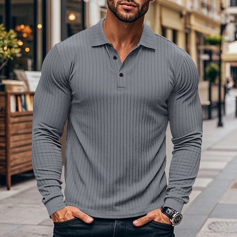 Herren Golfshirt Golf Poloshirts Lässig Arbeit Revers Langarm Basic Modern Einfach Knöpfe Frühling & Herbst Normale Passform Weiß Golfshirt 2026 - $21.99 –P17