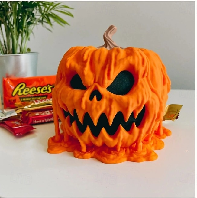 Tazón de calabaza derretida para dulces de Halloween, tazón de calabaza de Halloween con tapa, plato de dulces de calavera derretida para decoraciones de Halloween, suministros aterradores para 2026 - $21.99 –P3