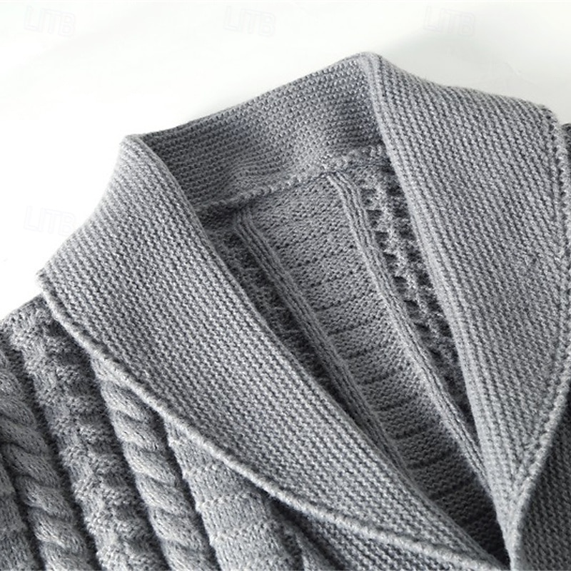 Herren Strickjacke Kurzer Pullover Strickpullover Gerippt Stricken Standard Knopf hoch Tasche Glatt Schalrevers Modisch Klassisch Freizeitskleidung Verabredung Bekleidung Herbst Winter Schwarz 2026 - $46.99 –P7