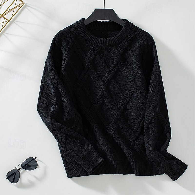 Femme Pull Chandail Décontractées Couleur unie Géométrique Col Ras du Cou Tricoté manche longue Hauts longs Tricoter Travail Noir Beige Automne Hiver de 2025 ? $52.99 –P8