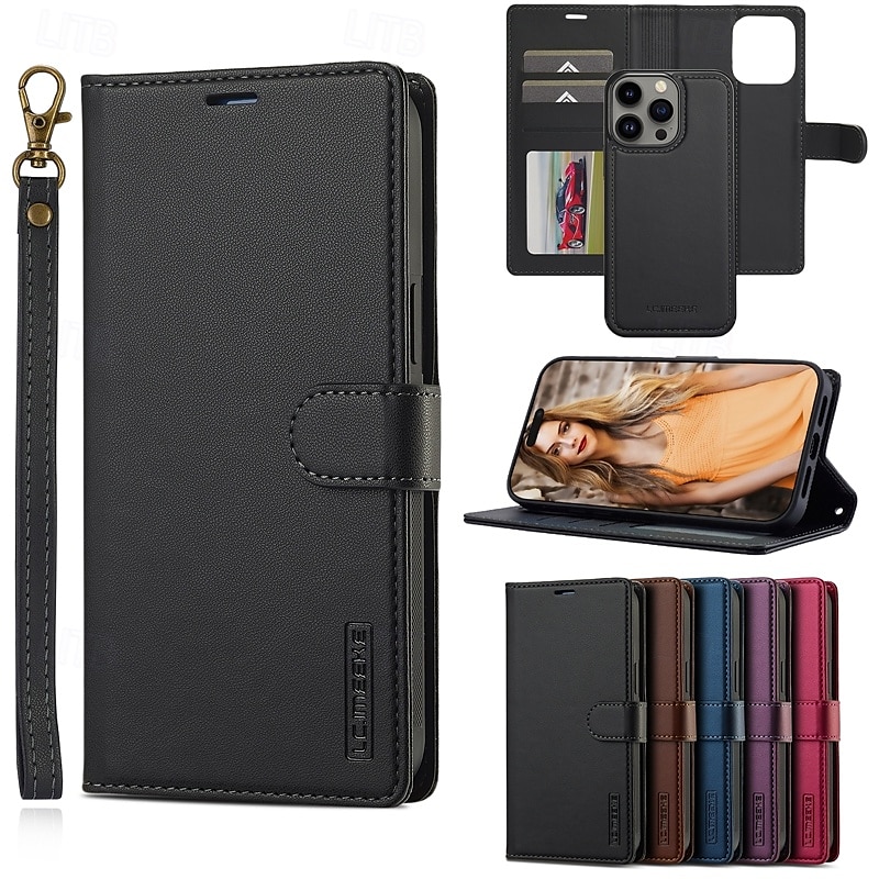 telefone Capinha Para iPhone 17 Pro Max 17 Air 16 15 14 Pro Max Plus 13 12 11 Pro Max Capa traseira Capa para Cartão Wallet Com Suporte Destacável com pulseira Retro TPU Couro PU de 2025 por $13.99 –P2