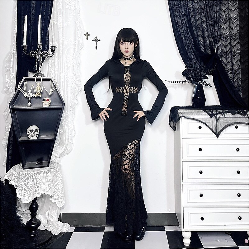 Punk & Gothic Cocktailkleid Vintage-Kleid Kleid Maskerade Gothic Mädchen Morticia Addams Kostüm Damen Maskerade Halloween Abschlussball Festival Erwachsene Kleid 2026 - $33.99 –P8