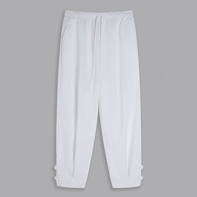 Homens Calças de linho Calça verão Calças Cropped Calças de praia Com Cordão Cintura elástica Tecido Conforto Respirável Comprimento da panturrilha Casual Diário Feriado Moda Estilo Clássico Preto de 2025 por $27.99 –P1