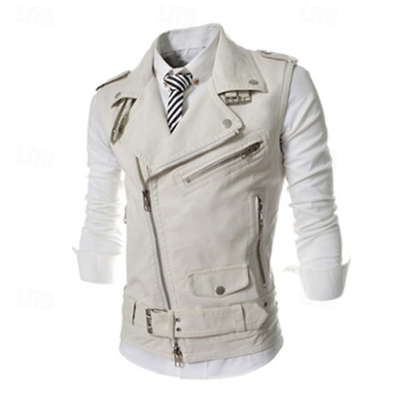 Herren Weste Lederweste Täglich Verabredung Urlaub Modisch Brautkleider schlicht Frühling & Herbst Tasche Polyester Komfortabel Glatt Reisverschluss Kargen Regular Fit Schwarz Weiß Rote Weste 2025 - $49.99 –P7