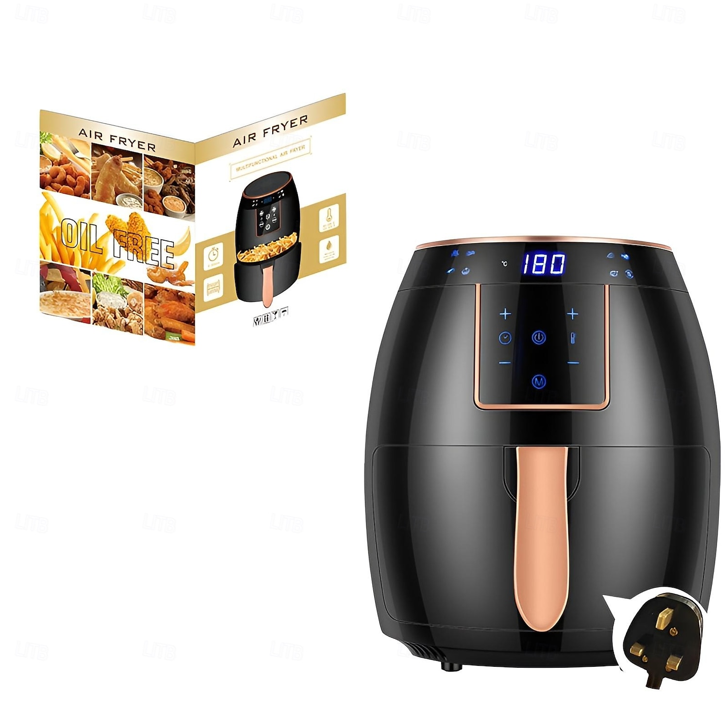 Heißluftfritteuse 5,5 l Haushalts-Heißluftfritteuse mit großem Fassungsvermögen, 1300 W, große Feuerkraft, Timing, Touchscreen, LCD, elektrische Heißluftfritteuse mit Backgeschirr 2025 - $123.99 –P8