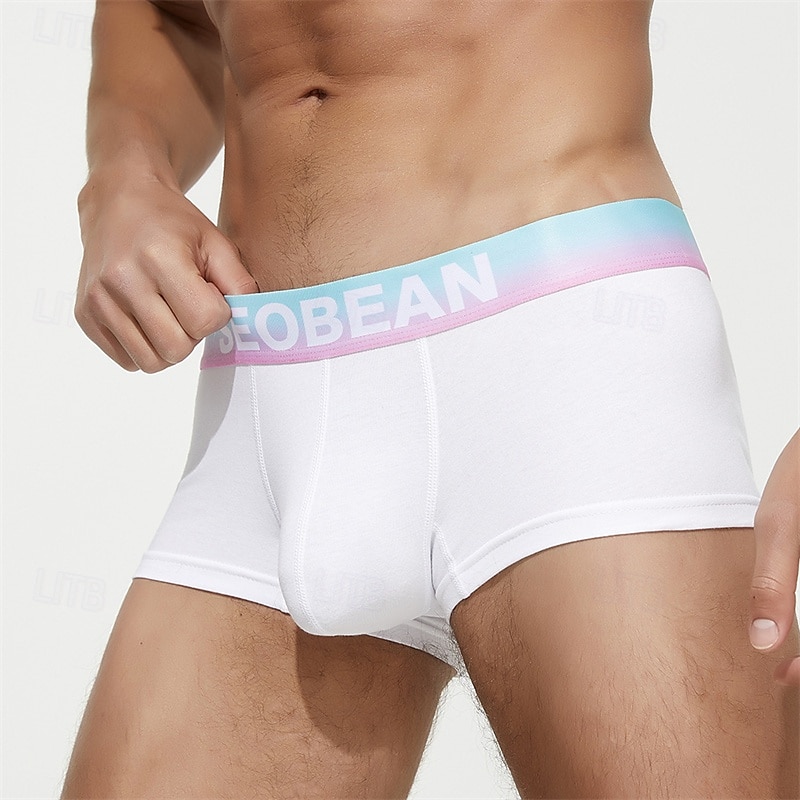 Men's 1 PCS Boxers Underwear Boxer Shorts 90% Cotton Breathable Soft Comfortable Color Block Letter Mid Rise Black White 2025 - $10.49 –P9