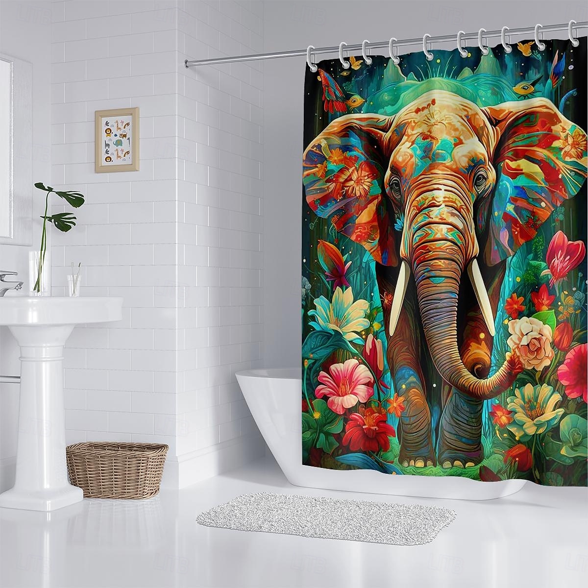 Zasłona prysznicowa z haczykami 180cm*180cm (70"*70") z poliesteru zmywalna wodoodporna z wzorem do dekoracji łazienki z motywem zwierząt i kwiatów 2025 - $19.99 –P9