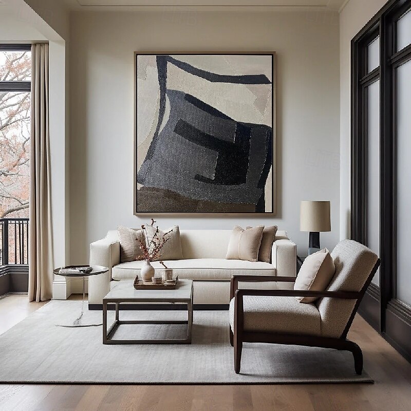 Peinture à l'huile noire 3D faite à la main sur toile, grand couteau à palette texturé abstrait peint à la main, peinture à l'huile boho, art mural personnalisé, œuvre minimaliste contemporaine pour de 2025 ? $116.99 –P7