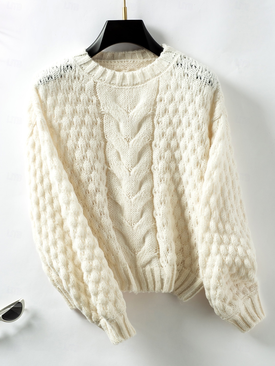 Per donna Felpa Moda Tinta unica Grosso Girocollo Intrecciato Manica lunga Maglie lunghe Maglia Ufficio Bianco Beige Autunno Inverno del 2025 a $51.99 –P5
