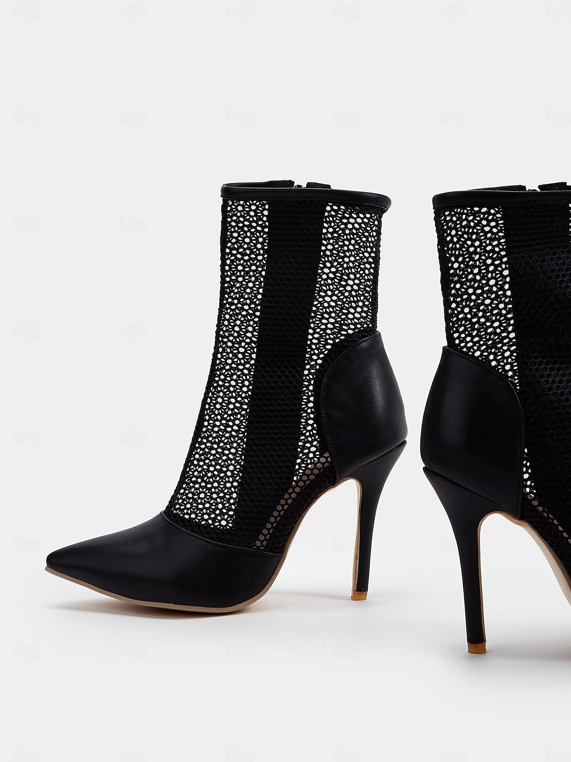 stivaletti da donna in rete nera con punta affilata e chiusura a zip - stivaletti sexy con tacco alto per eventi serali e feste del 2025 a $59.99 –P4