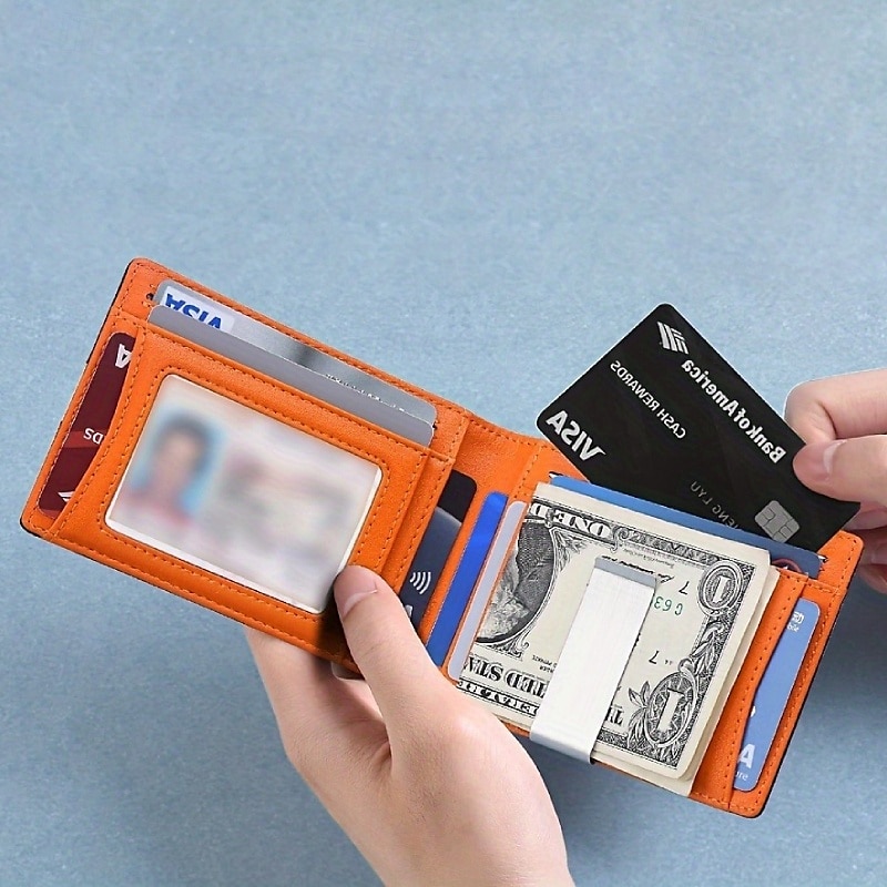 Кошелек с блокировкой RFID, простой многофункциональный тонкий складной держатель кредитных карт, портативный мужской кошелек с передним карманом и зажимом для денег 2025 - $15.99 –P11